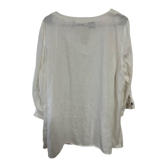 Edward Woman Irish Linen Embroidered Top 2X White Tunic Blouse – Boho Peasant St - Picture 7 of 8